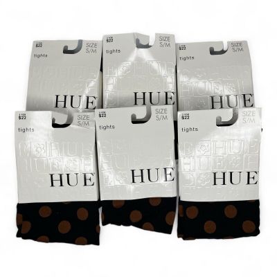 HUE Control Top Tights Womens Size S/M Black Brown Polka Dot Cinnamon 6 Pair New